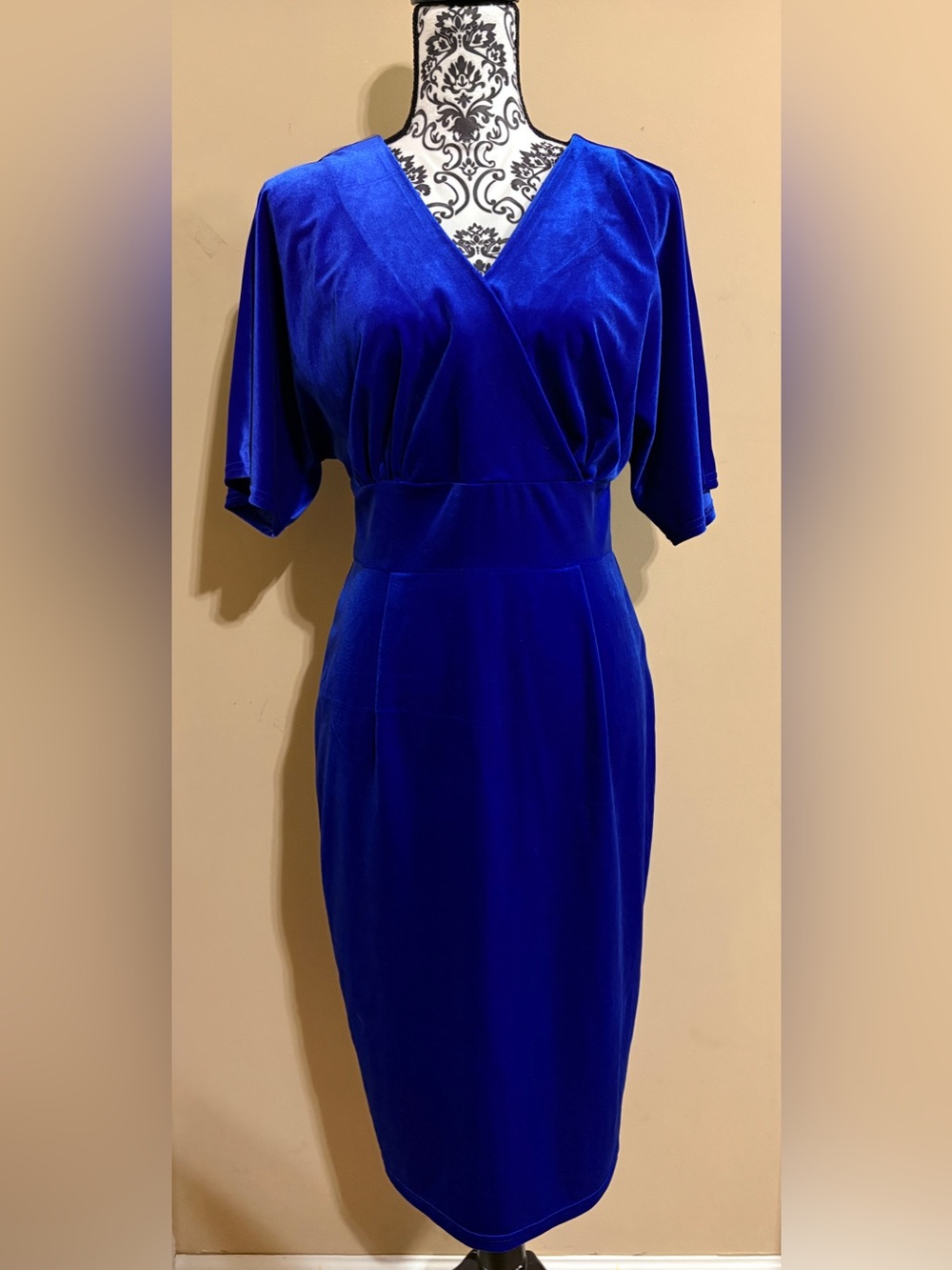 Royal Blue Velour Sheath Dress Large